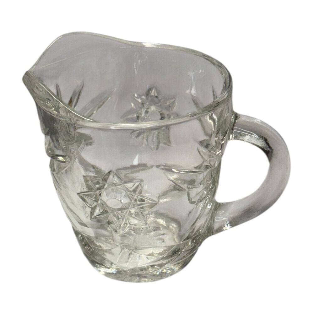 Vintage Anchor Hocking Prescut Clear Glass Creamer Pitcher EAPC Star of David